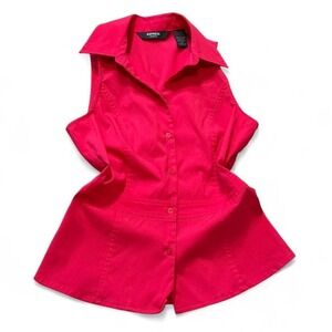 Vintage Y2K Express Red Sleeveless Button Up Top, Women's Size 1/2
